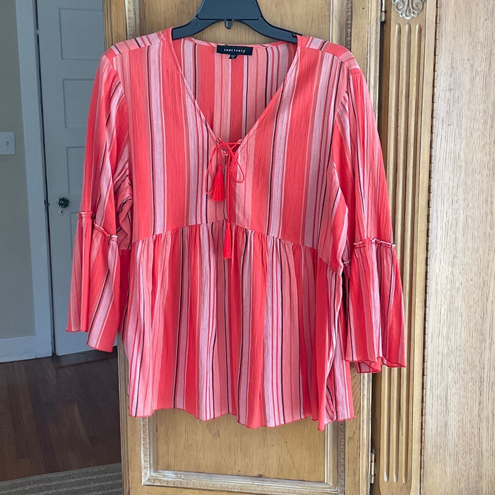 Sanctuary Women's Coral and Red Striped Blouse size medium